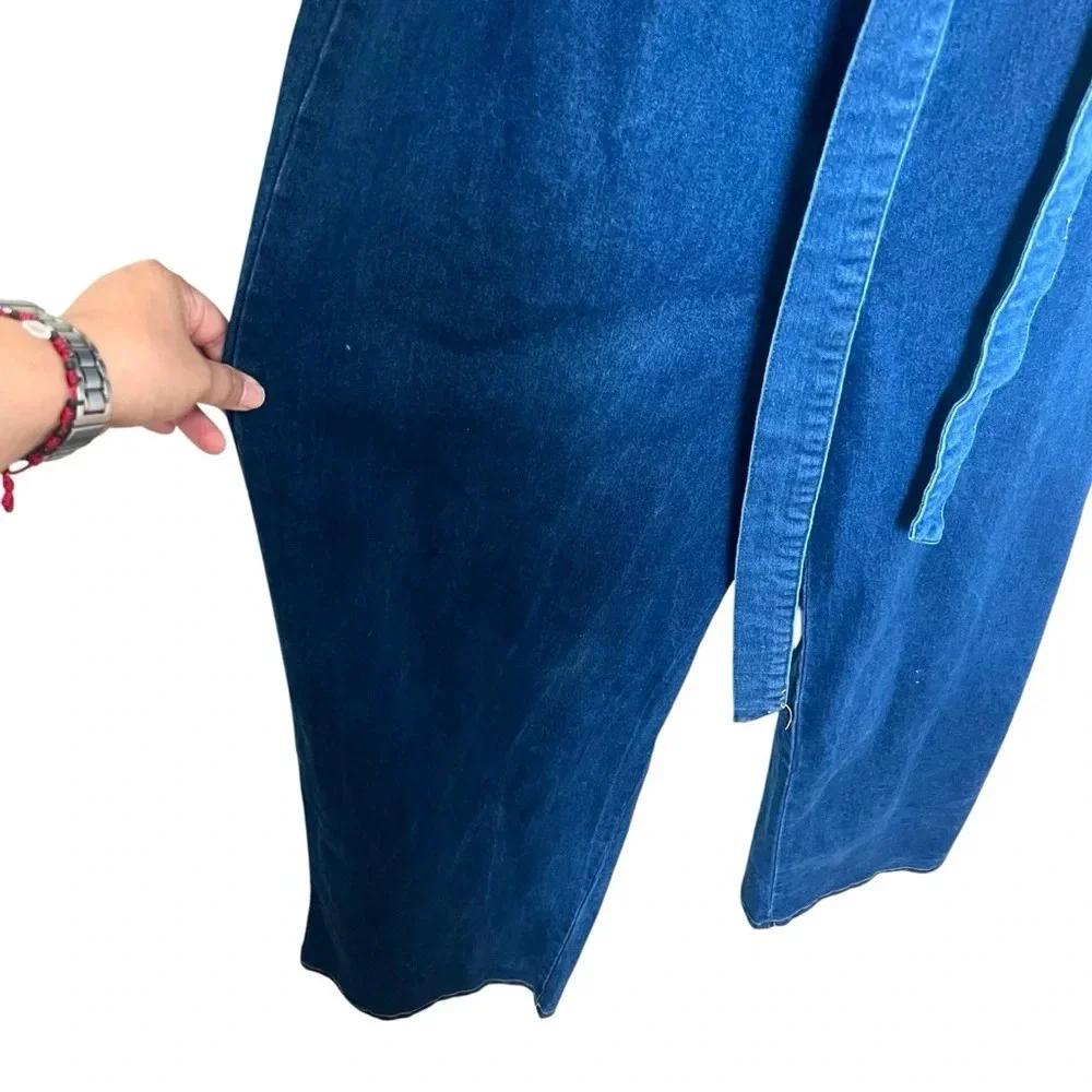 Denim Wide Leg‎ Ruffle Neckline Jumpsuit Size 3XL